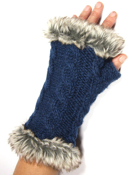 Teal Fur Trimmed Hand Warmers