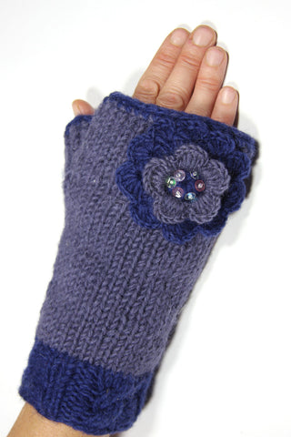 Blue Dusky Woollen Flower Handwarmers
