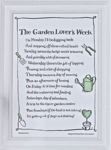 'The Garden Lover's Week' Poem Print