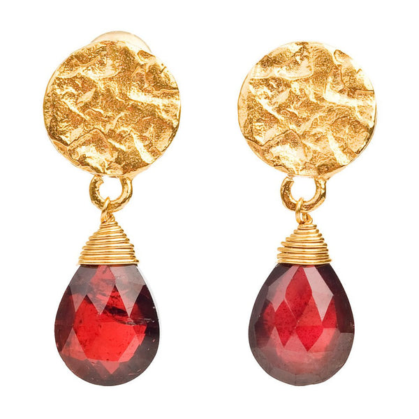 Azuni London Disc Stud Earrings with Garnet Drops