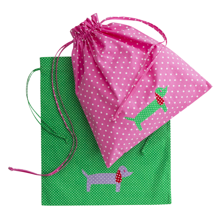Kids Green Gym Bag with Dachshund Applique