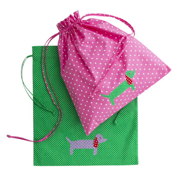Kids Pink Gym Bag with Dachshund Applique