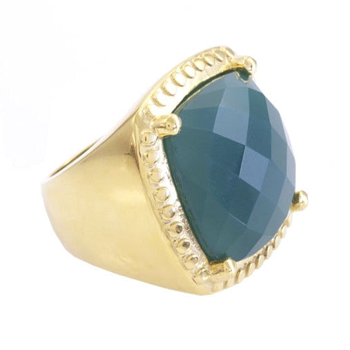Green Chalcedony Gold Plated Ring