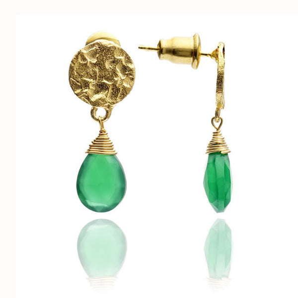 Azuni Disc Stud Earrings with Green Onyx