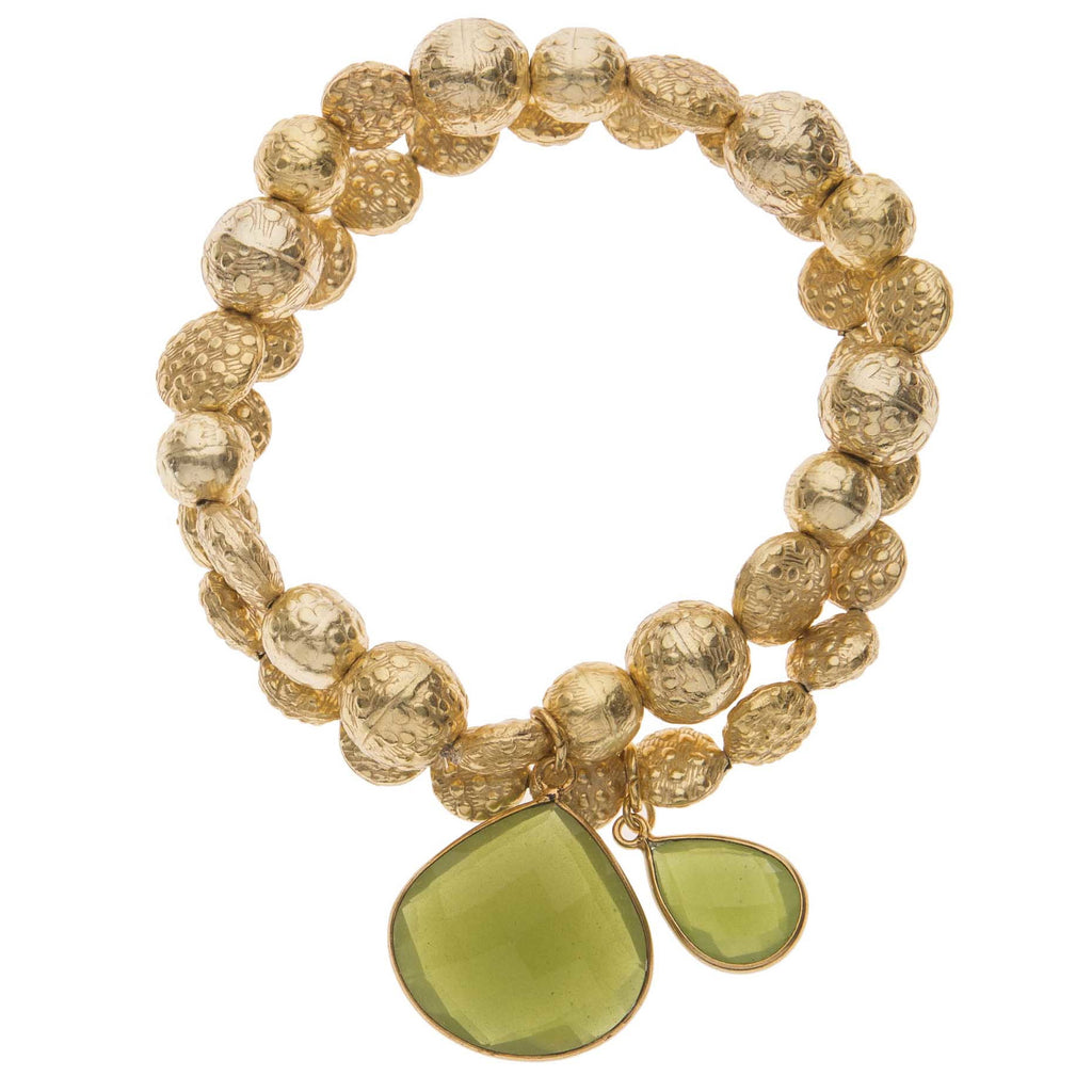 Green Vasonite Drop Stone Twin Bracelet