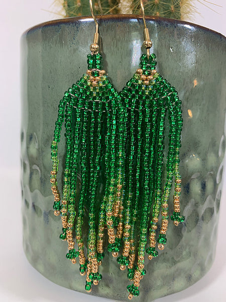 Green & Gold Beaded Earrings