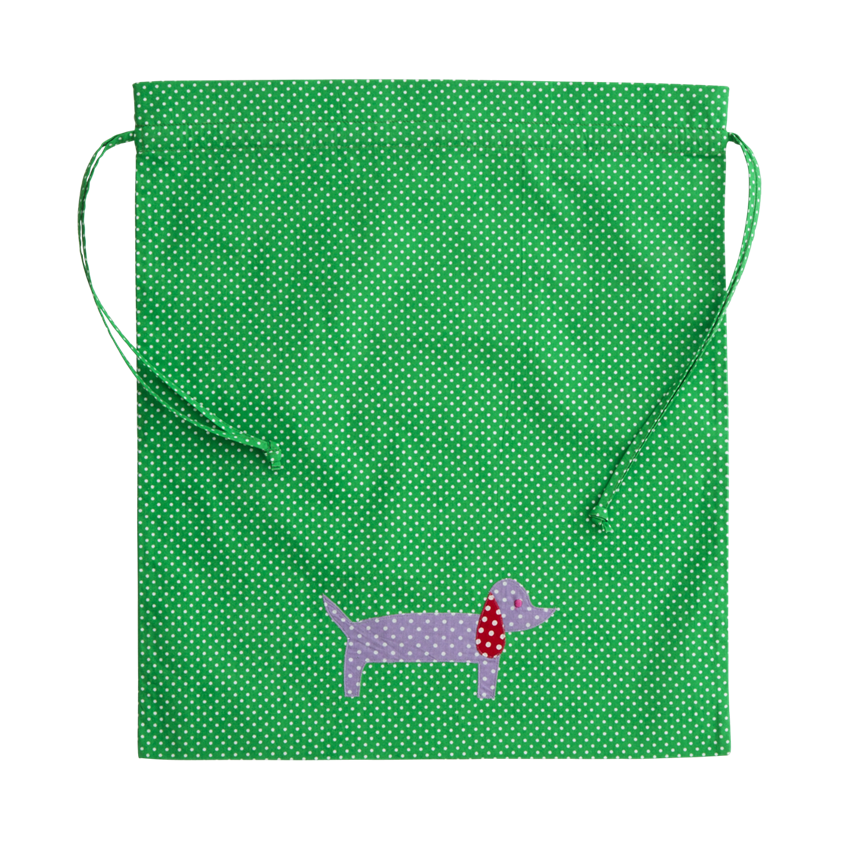 Kids Green Gym Bag with Dachshund Applique
