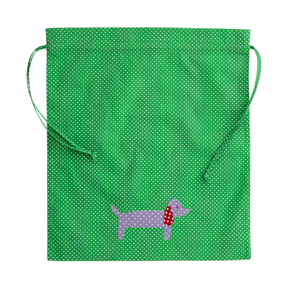 Kids Green Gym Bag with Dachshund Applique