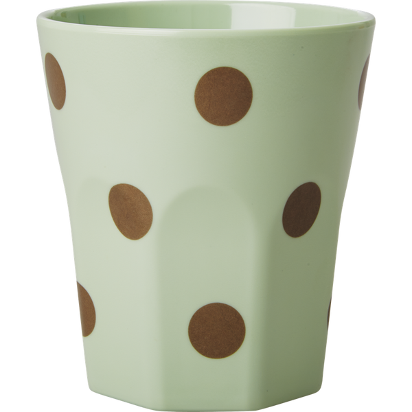 Large Pastel Green Melamine Cup with Polka Dots