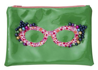 Green Cosmetic Bag with Spectacle Applique