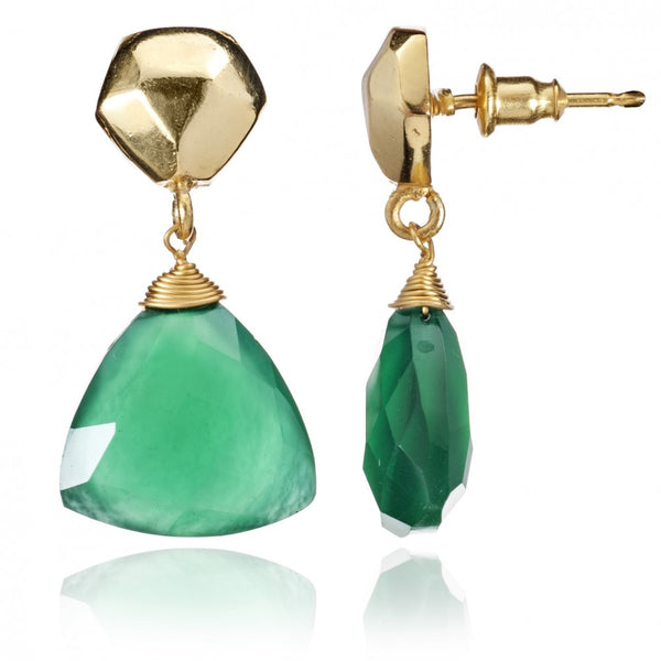 Green Onyx Triangular Drop Earrings