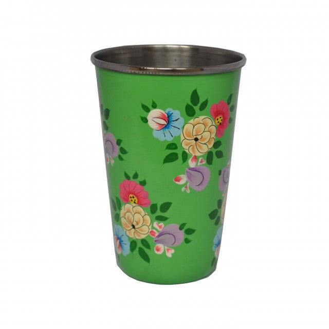 Bright Green Hand Painted Enamel Tumbler