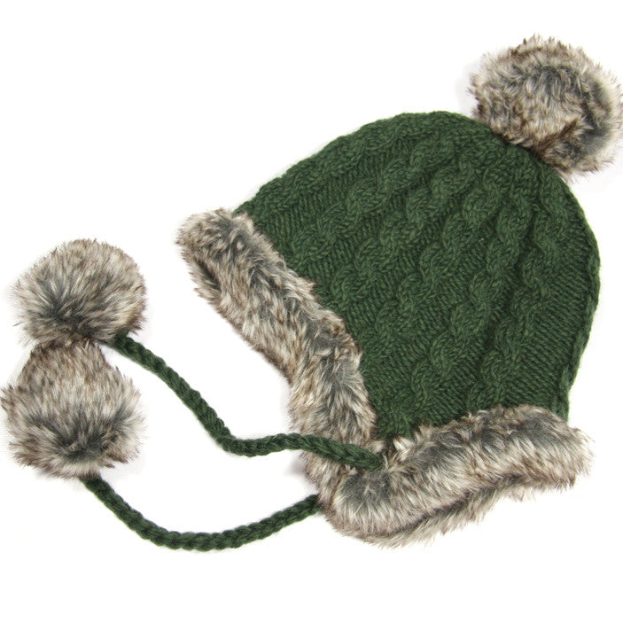 Forest Green Fur Trimmed Bobble Hat
