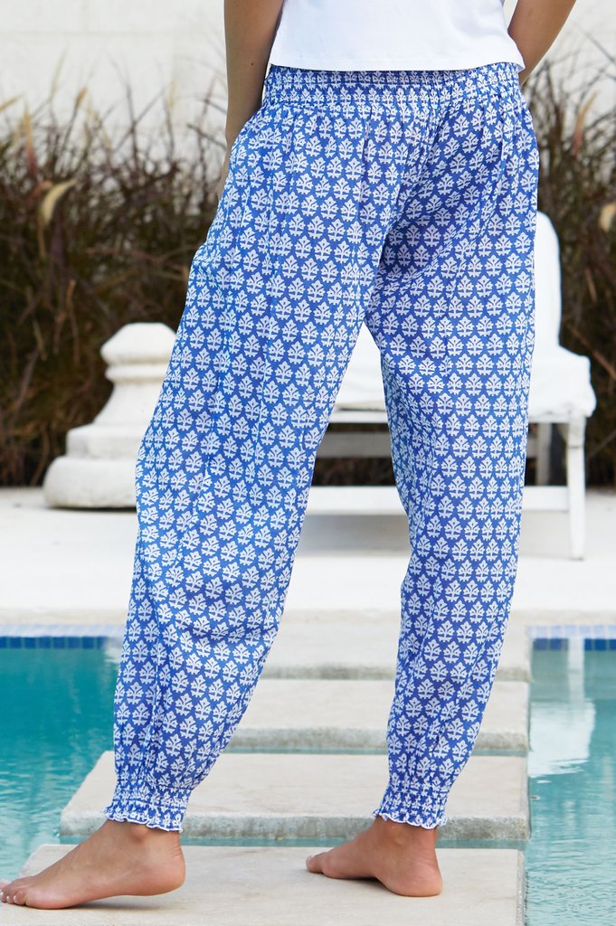 Harem Organic Cotton Trousers Batik Blue & White