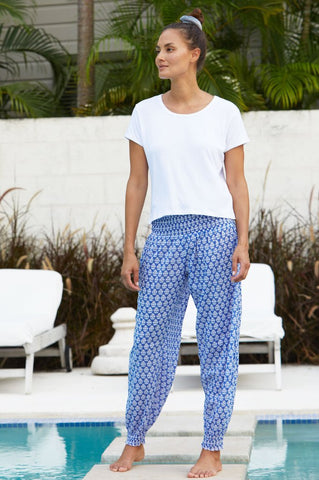 Harem Organic Cotton Trousers Batik Blue & White