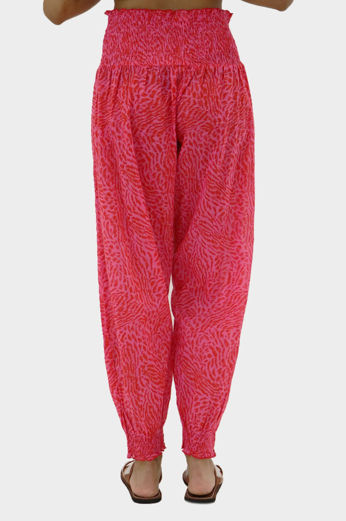 Harem Organic Cotton Trousers Zebra Pink & Red