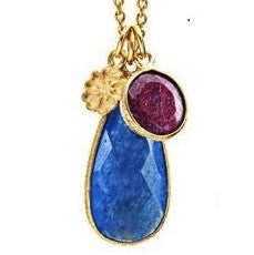 Hera Blue Chalcedony & Ruby Teardrop Pendant Necklace
