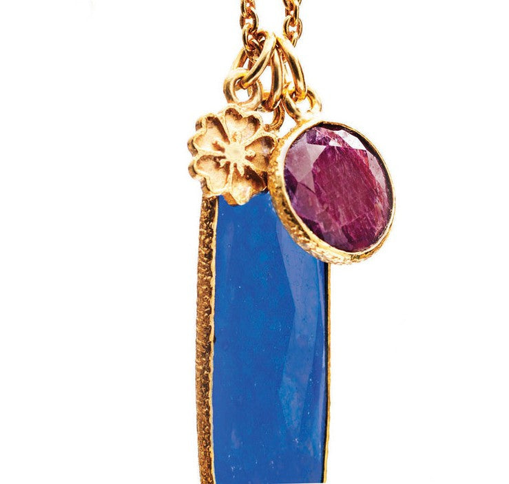 Hera Lapis Blue & Ruby Pendant Necklace