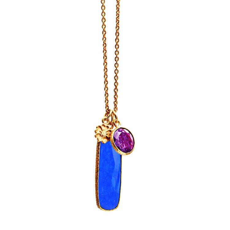 Hera Lapis Blue & Ruby Pendant Necklace