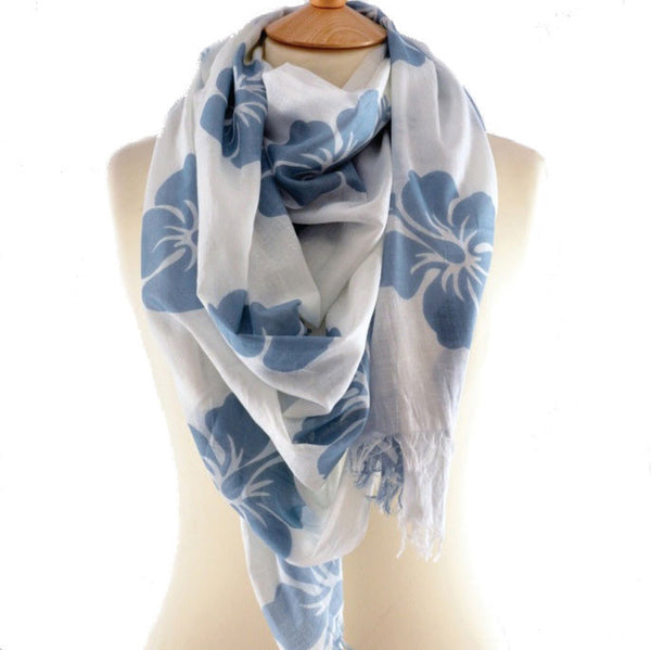 Hibiscus Blue & White Print Scarf