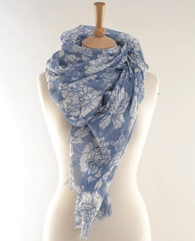 Blue Hibiscus Print Scarf