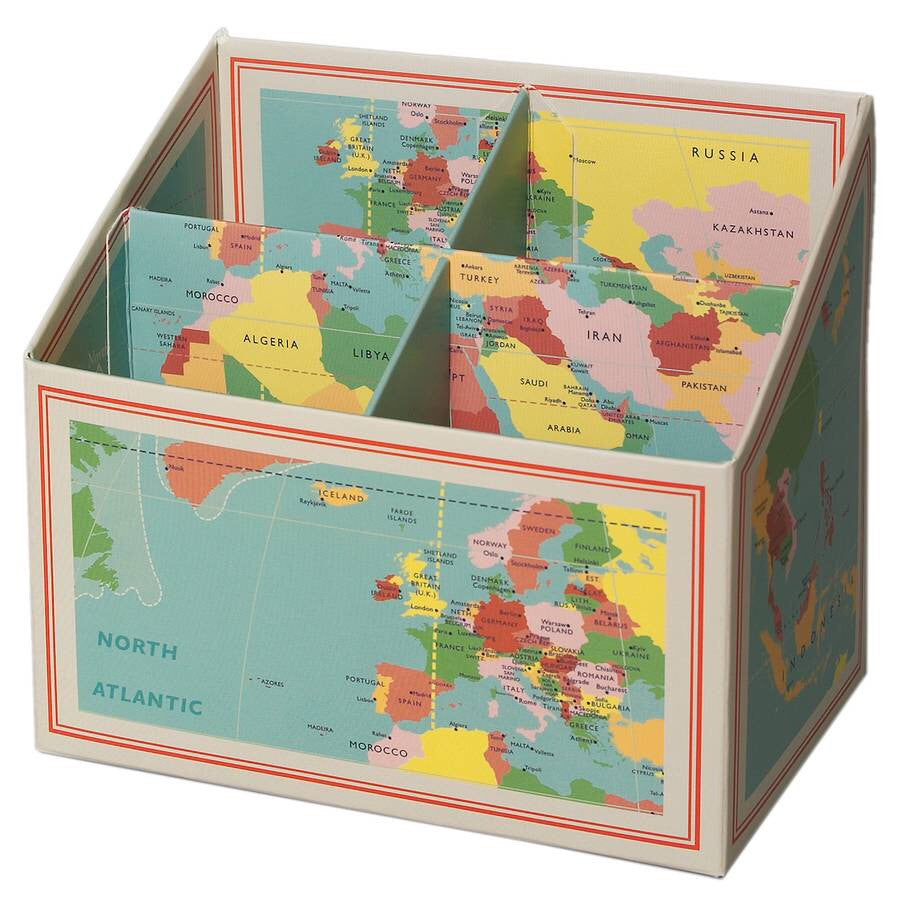 Vintage World Map Pencil Box