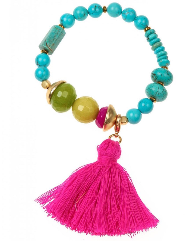 Aqua & Hot Pink Anna Tassel Bracelet