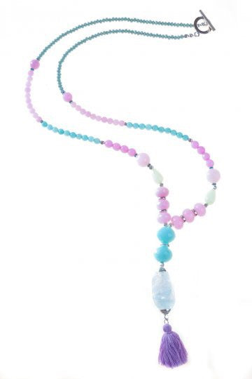 Aqua & Pink Izidora Tassel Necklace