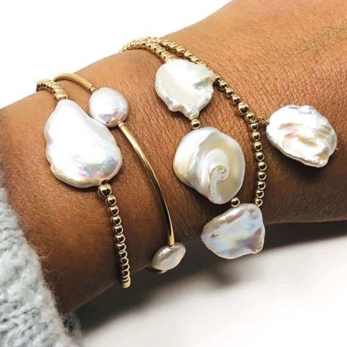 Gold Keshi Pearl Stretch Bracelet