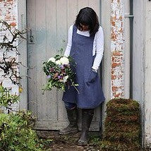 Cross Back Navy Linen Apron