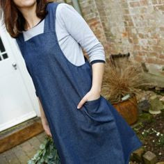 Cross Back Navy Linen Apron