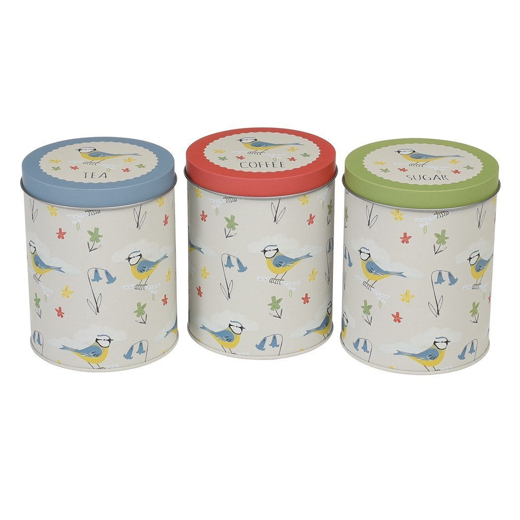 Blue Tit Set of 3 Tea Coffee Sugar Tins