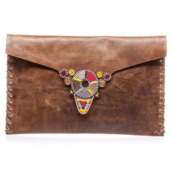 Multi Chocolate Brown Beaded Iree Clutch Bag