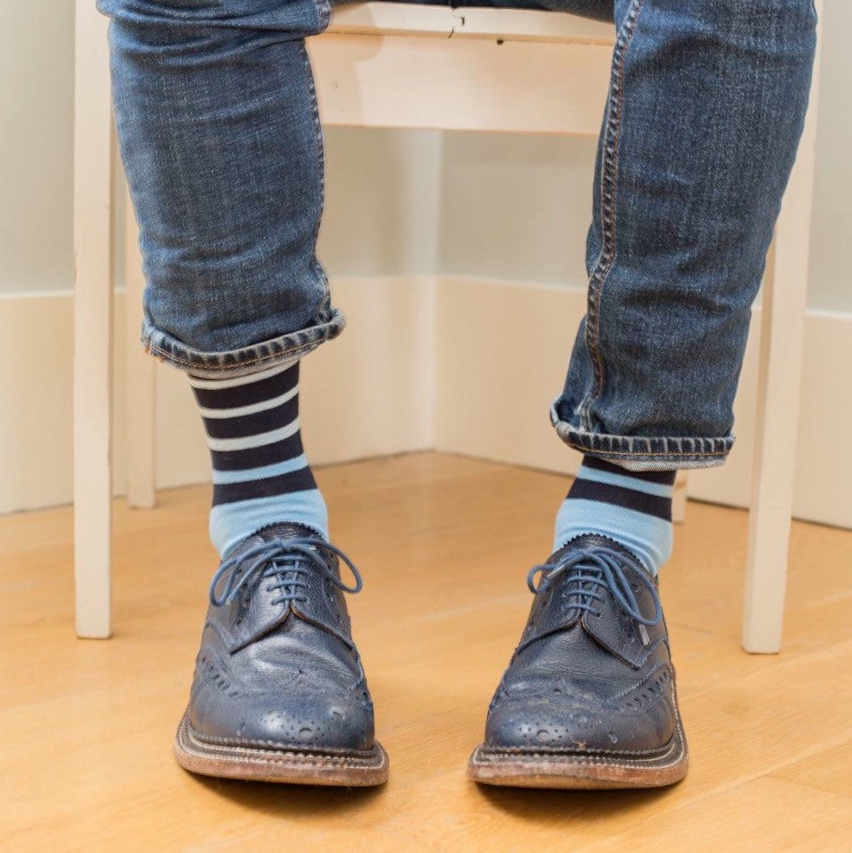 Graded Blue Fine Stripe Mens Socks