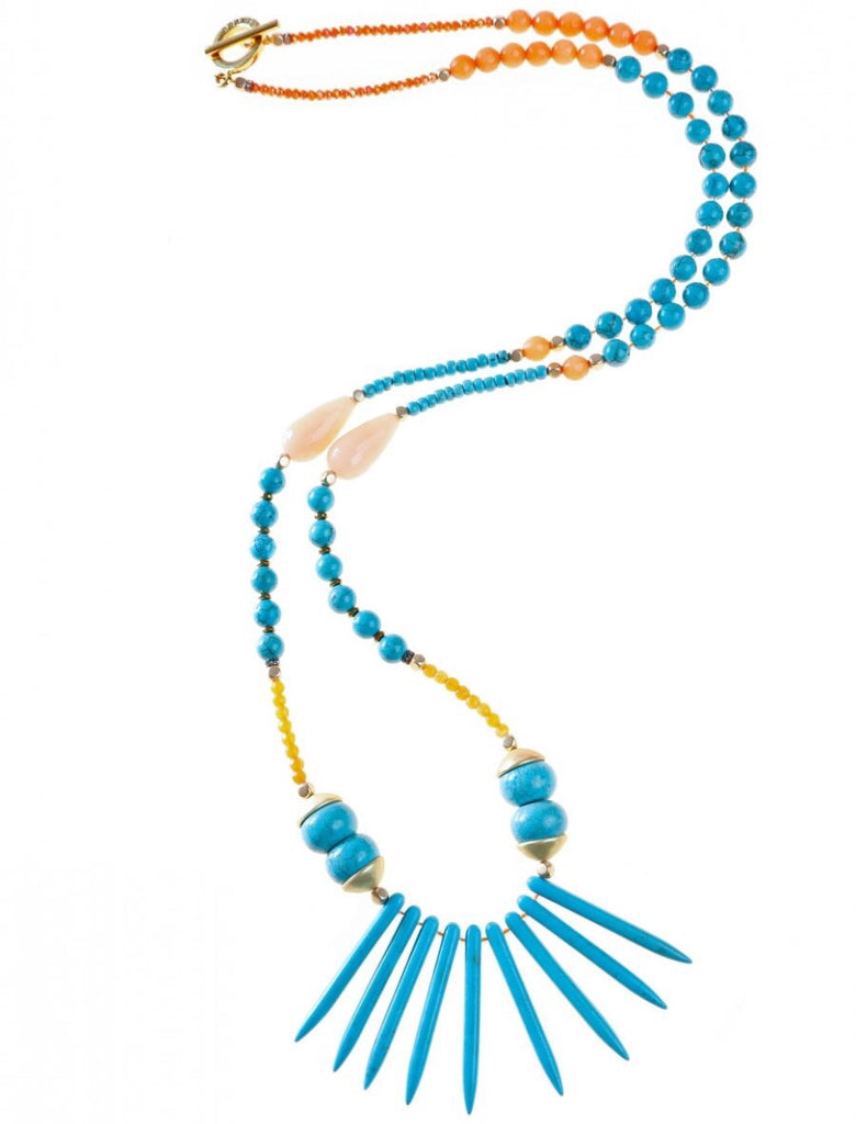 Blue Aqua/Orange Tanzi Spike Necklace