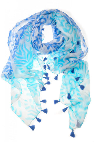 Blue Darcey Tassel Scarf