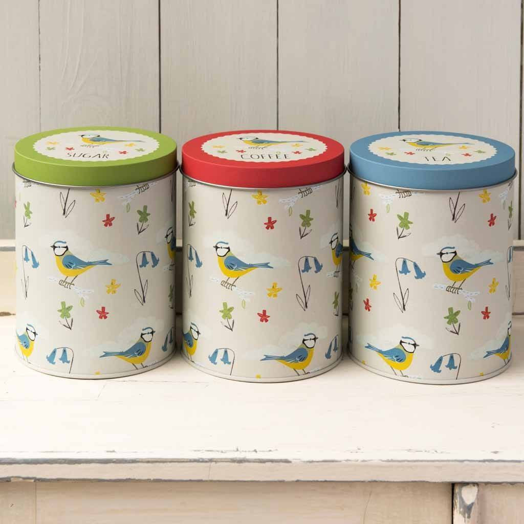 Blue Tit Set of 3 Tea Coffee Sugar Tins