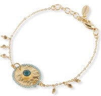 Gold Plated Bracelet with Thread Work Disc & Turquoise
