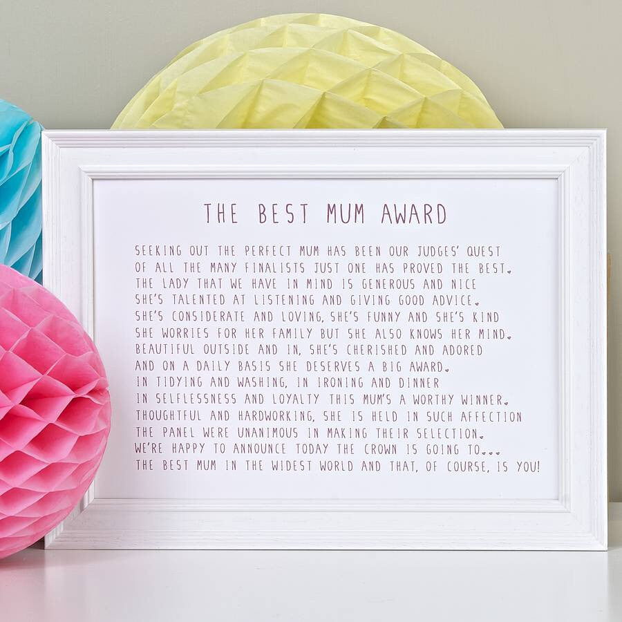 Best Mum Award Poem Print