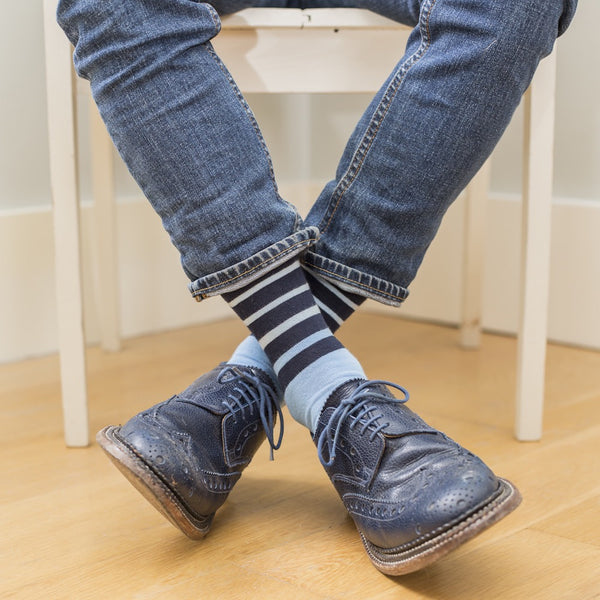 Graded Blue Fine Stripe Mens Socks