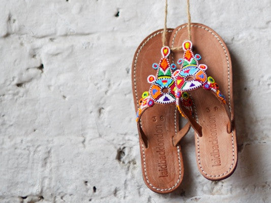 Multi Mid Brown Beaded Simba Flat Sandals