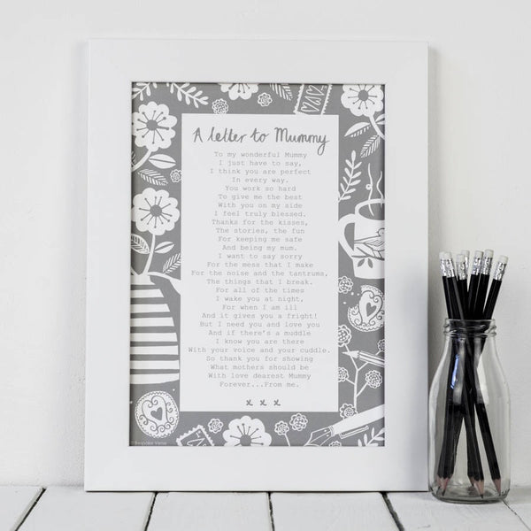 A Letter To Mummy Poem Print