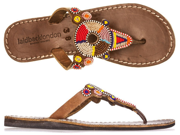 Shibli Tribal Mid Brown Flat Sandals