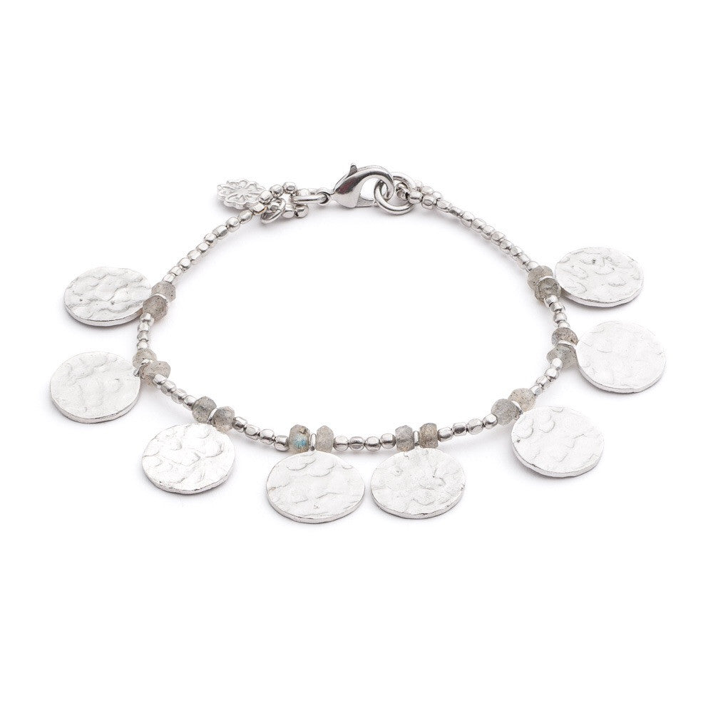 Aqua Chalcedony Textured Silver Cleopatra Coin Bracelet