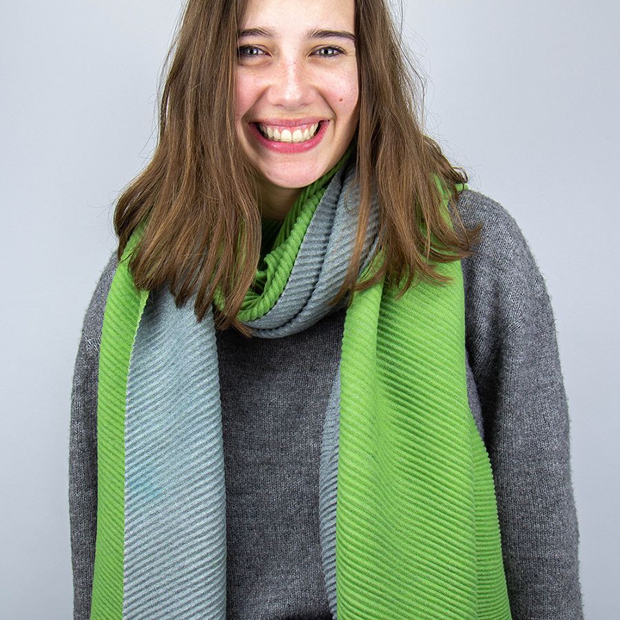 Lime And Grey Pleated Reversible Scarf