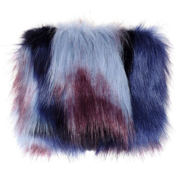 Blue Impressionist Faux Fur Coin Purse