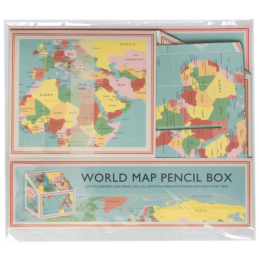 Vintage World Map Pencil Box