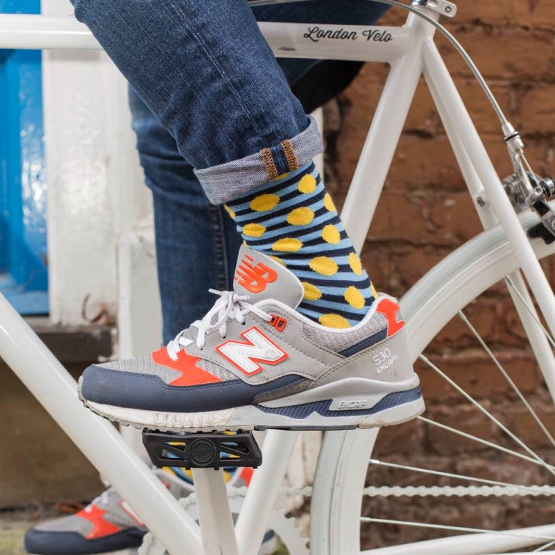 Powder/Yellow Spot/Stripe Fine Mens Socks