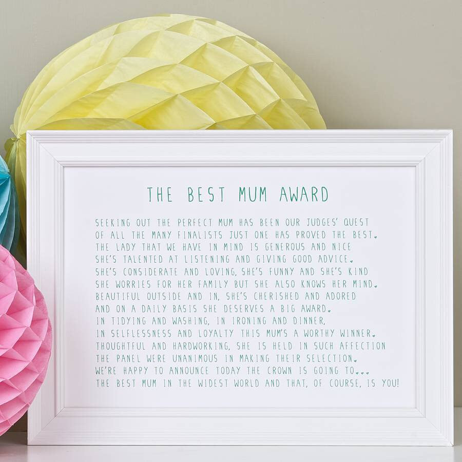 Best Mum Award Poem Print