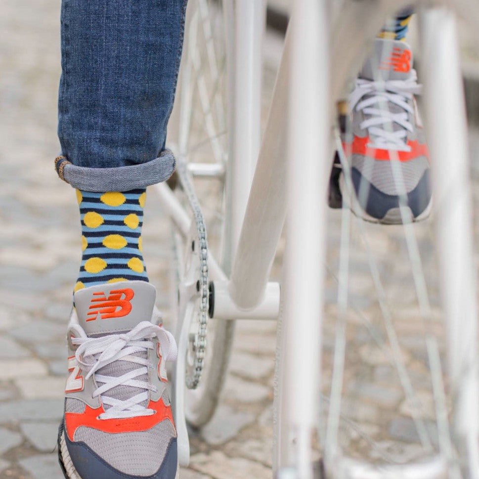 Powder/Yellow Spot/Stripe Fine Mens Socks